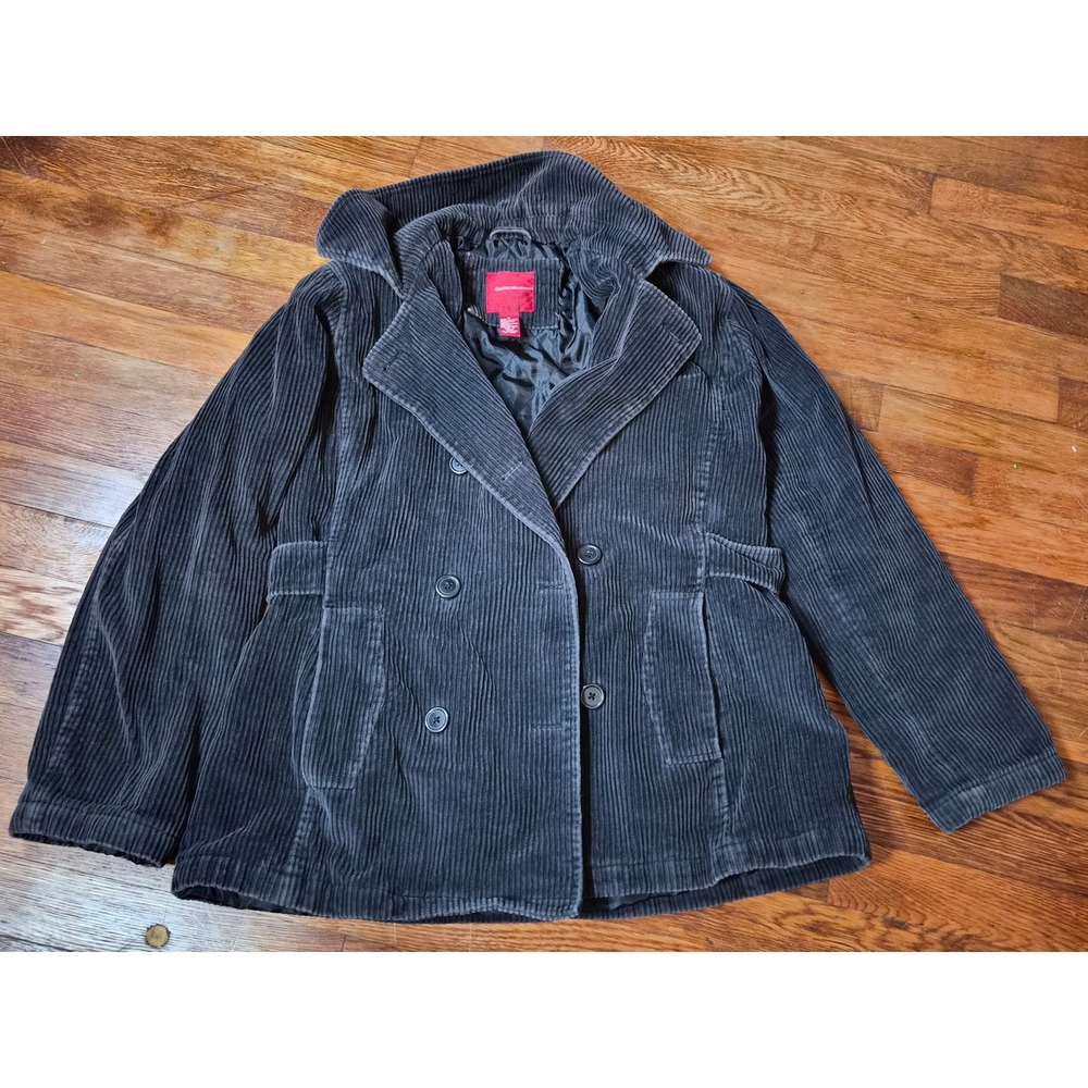 Gloria Vanderbilt Gray Corduroy Pea Coat Quilted Lining Boho Cottagecore Medium